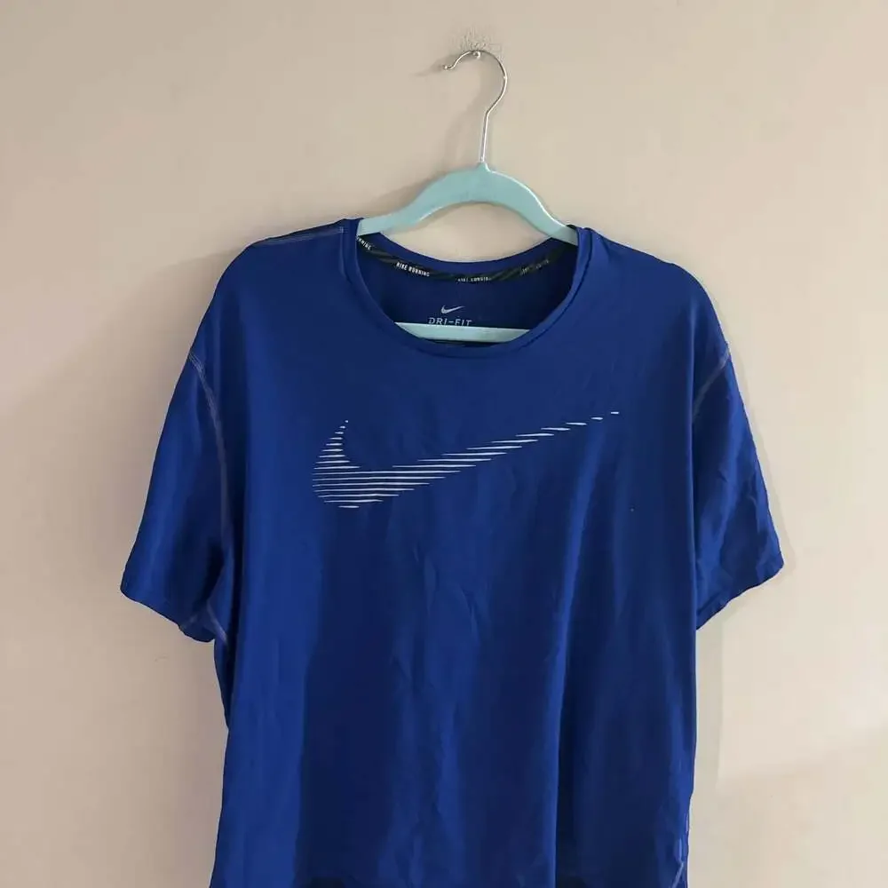 Nike Running Dri-FIT Blue T-Shirt with Striped Swoosh Logo Men's
